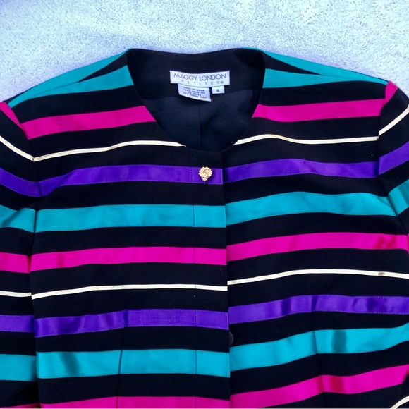 Vintage 80’s Maggy London Petites Striped Ribbon Cropped Blazer Sz. 6 - Picture 5 of 13